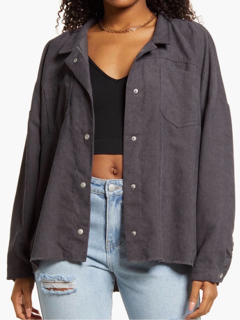 bp Charcoal Button-Down Corduroy Shirt Jacket